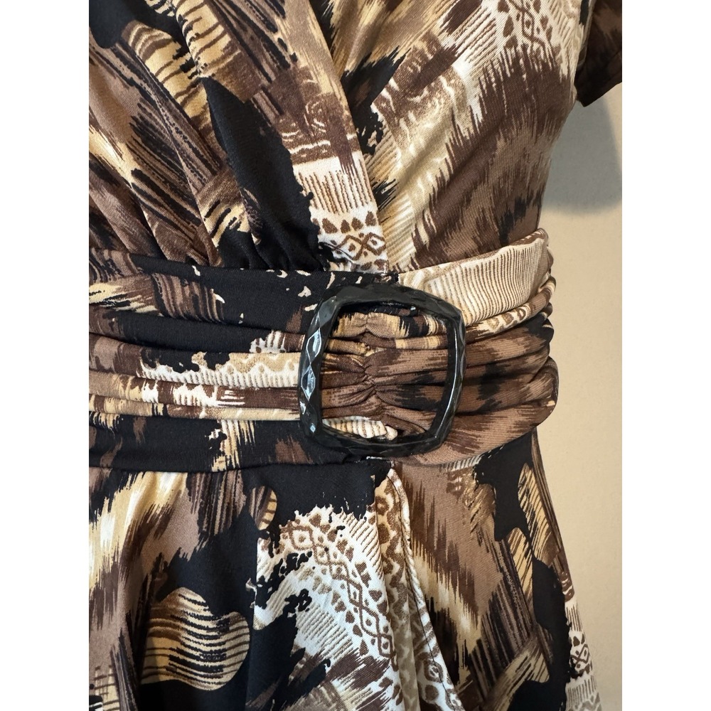 Vintage Y2K R&M Richards Top Women's 10 Printed Belted Flowy‎ Babydoll Brown - Picture 3 of 8